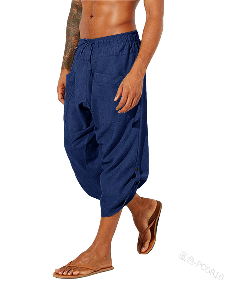 Mens Yoga Capri Pants Casual Baggy Elastic Waist Drawstring Gym Sports  Cotton Shorts 3/4 Pants with Pockets – PWRPLNT